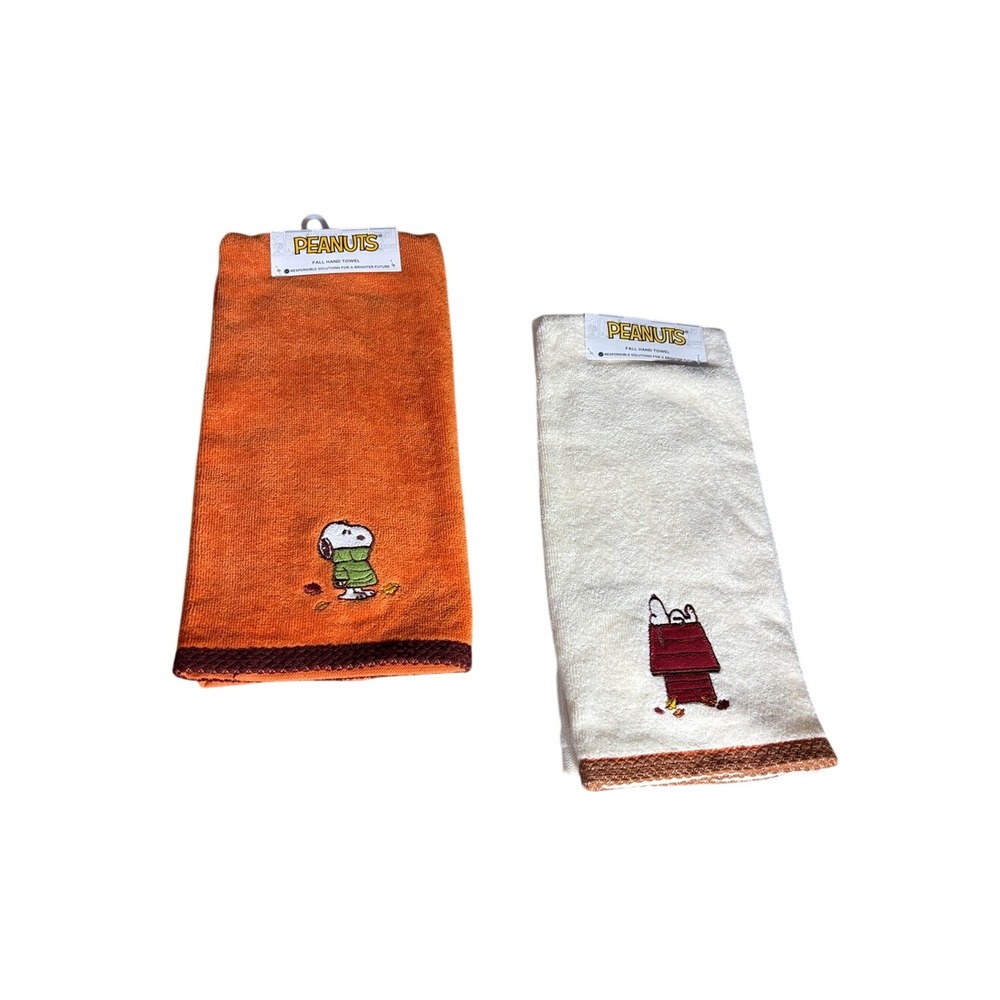 Peanuts Snoopy Fall Hand Towel Set: Bundled Up & Autumn Leaves 16"x25" GIFT NEW